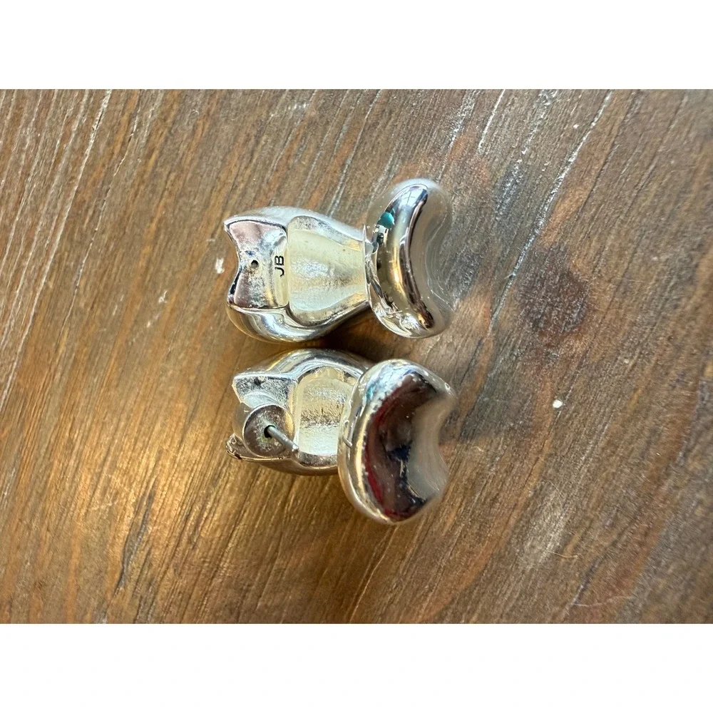 Jenny Bird Silver Tone Sculptural Chunky Hoop Earrings Architectural JB Logo